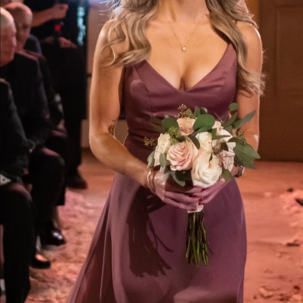 David’s Bridal Spaghetti Strap Crepe-Back Satin Bridesmaid Dress